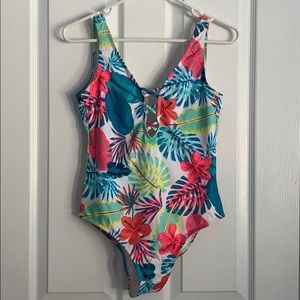 Tropical one piece bathing suit
